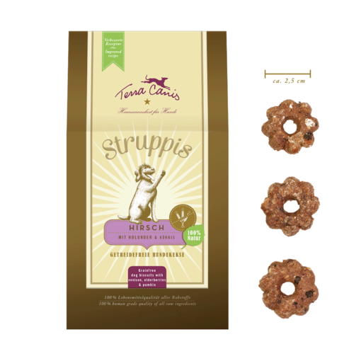 Gesunde Leckerlis "Struppis"Hirsch m. Kürbis+Holunder 375g