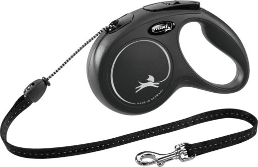 flexi New CLASSIC, laisse corde, M: 5m, noir M/5m