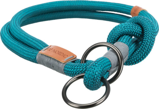 BE NORDIC Zug-Stopp-Halsband, petrol/hellgrau S-M: 40cm/ø 8 mm