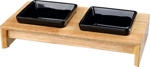 Napf-Set, Keramik/Holz, schwarz 2×0,2 l, 28×5×15cm