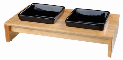 Napf-Set, Keramik/Holz, schwarz 2×0,4 l, 36×19×7cm