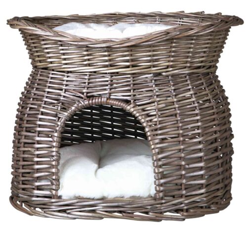 Panier osier avec lit au dessus et 2 coussins, 54×43×37cm, g