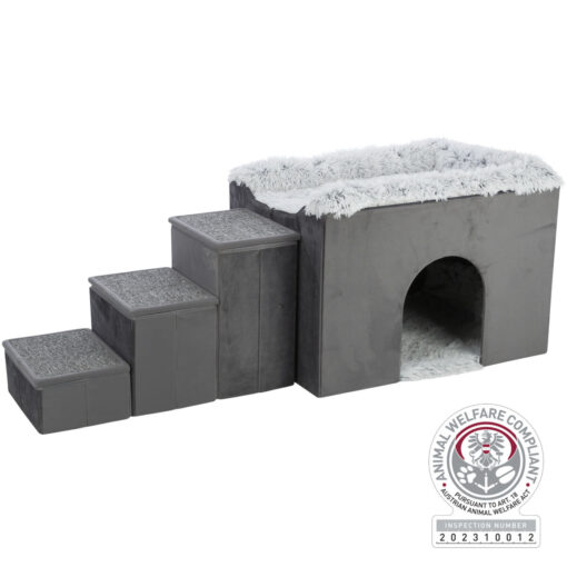 Höhle Harvey mit Treppe, 119×47×50cm, grau/weiss-schwarz