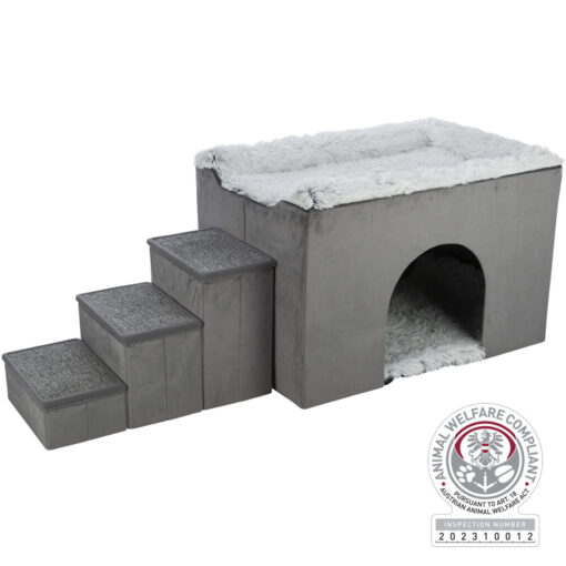 Höhle Harvey mit Treppe, 154×60×60cm, grau/weiss-schwarz