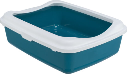 Katzentoilette Classic, mit Rand, petrol/weiss 37×15×47cm