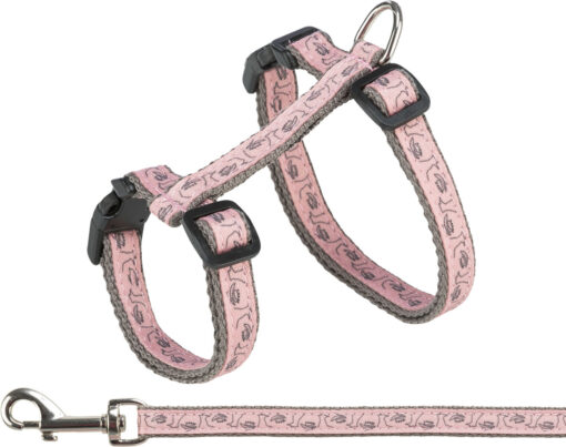 Katzengeschirr mit Leine, 27-45 cm/13 mm, 1,20 m, grau/rosa