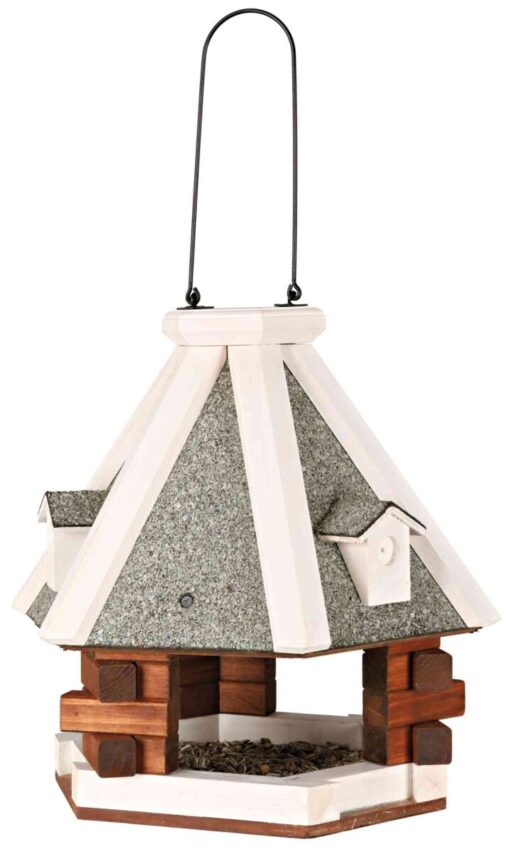 Mangeoire oiseaux suspendue natura,gris/blanc ø 36×35cm