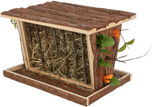 Heuraufe mit Boden & Dach, Rindenholz 40×22×30 cm