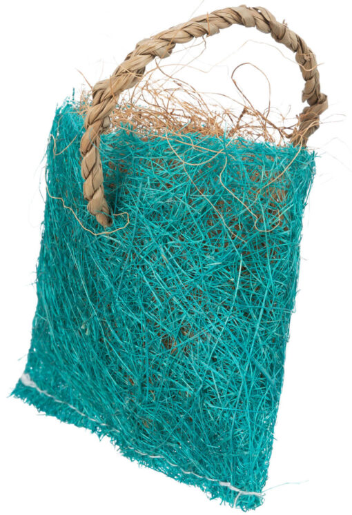 Sac friandises avec fibres de coco, en sisal, 10×13cm, bleu