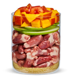 Alternative view of Welpen, Huhn m. Kürbis,Kamille+Tomate