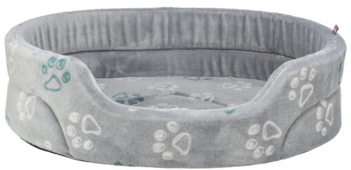Lit Jimmy Soft, peluche douillette, ovale, gris clair 85×75cm
