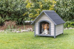 Niche pour chiens Cottage avec pignon, M-L, gris